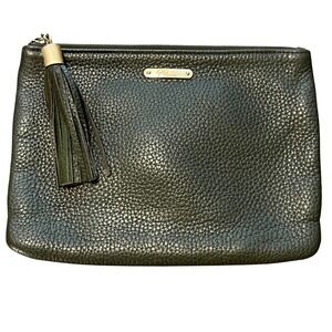 Gigi New York Leather Tassel Clutch Olive Army Green Pebble‎ Grain Casual Bag